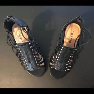 Black gladiator stiletto heels